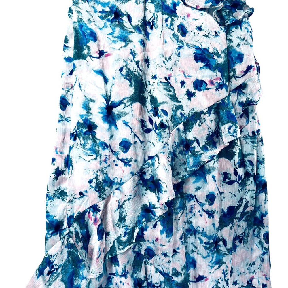 Japna Floral Ruffle Midi Dress HiLo Tiered Adjustable Straps Blue Green Pink XL - Picture 3 of 16